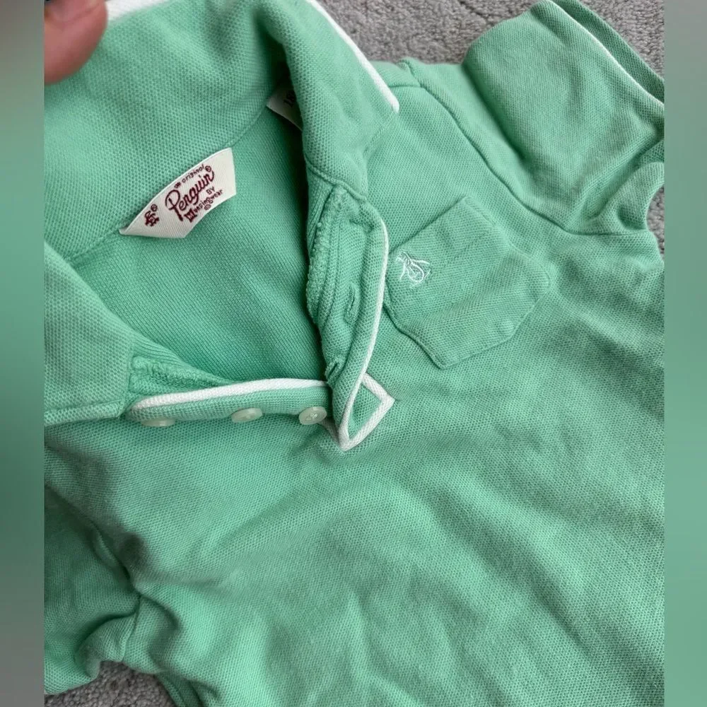 Original Penguin boys polo top shirt white piping , mint green preppy sz 18m